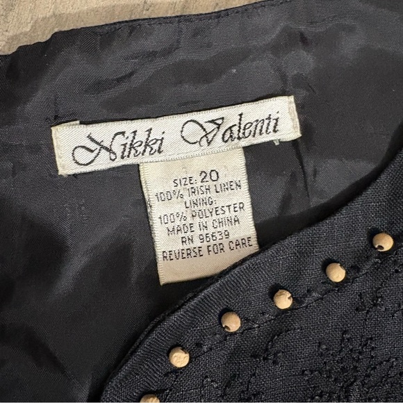 Nikki Valenti 100% Irish Linen Midi Dress Sz 20 Black Embroidered Sleeveless - Picture 4 of 14
